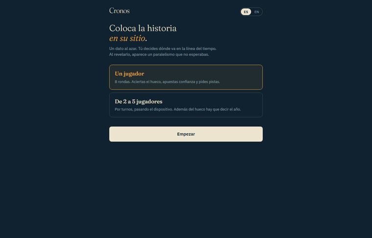 La entrada de Cronos: un jugador o de 2 a 5, en español o inglés
