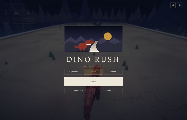 La portada de Dino Rush con los tres ritmos de juego