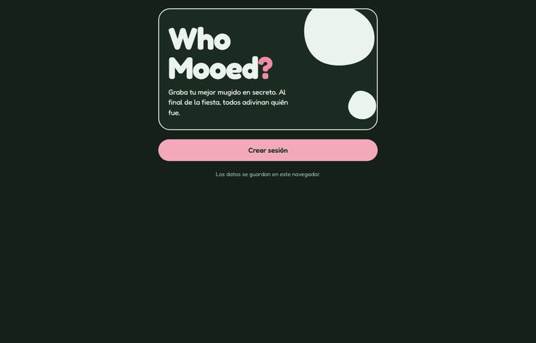 La portada de Who Mooed? con el botón de crear sesión
