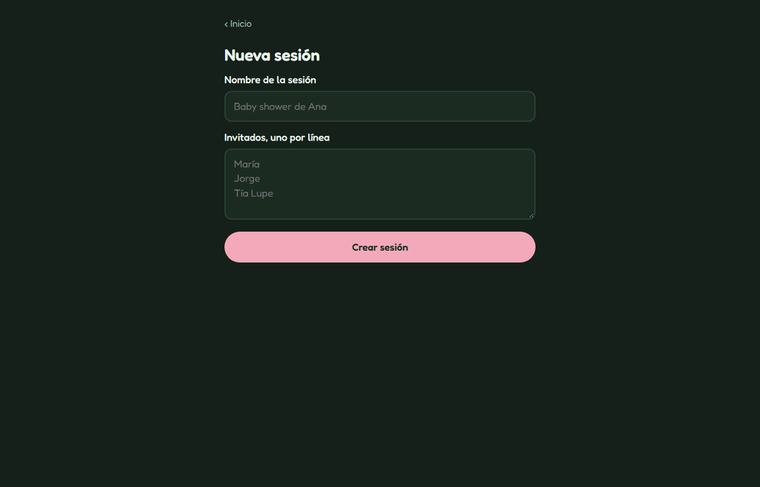 El formulario de nueva sesión de Who Mooed?: nombre e invitados