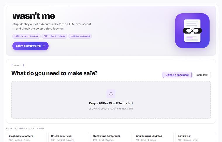 The Wasn't Me document anonymizer, running locally